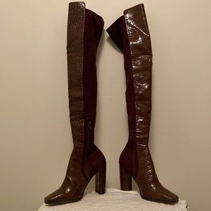 Aldo knee high boots with brown leather front & brown suede back size 6